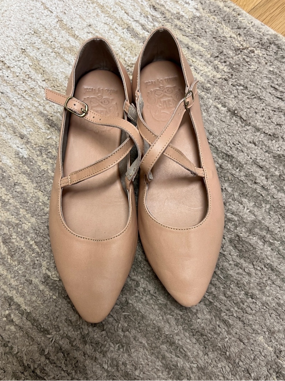 ELF Pointed Mary Jane Flats in Beige Pink
